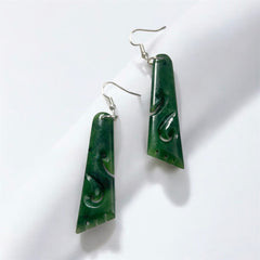 NZ Greenstone / Pounamu Drop Earrings Double Koru 55mm