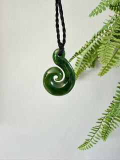 NZ Greenstone / Pounamu Pendant Koru Drop 38mm