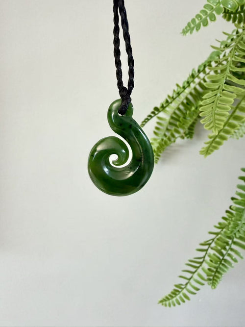 NZ Greenstone / Pounamu Pendant Koru Drop 38mm