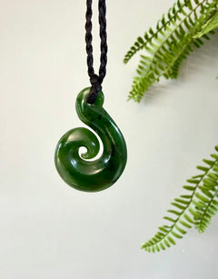 NZ Greenstone / Pounamu Pendant Koru Drop 38mm
