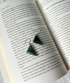 NZ Greenstone / Pounamu Triangle Drop Earrings