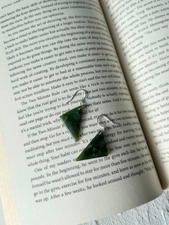 NZ Greenstone / Pounamu Triangle Drop Earrings