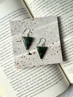 NZ Greenstone / Pounamu Triangle Earrings