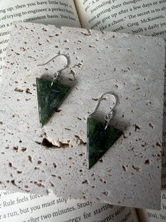 NZ Greenstone / Pounamu Triangle Earrings