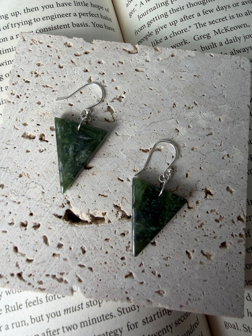 NZ Greenstone / Pounamu Triangle Earrings