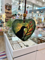 NZ Handcrafted Ceramic Heart M - Tui Flax Green