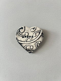 NZ Handmade Kowhaiwhai Ceramic Heart