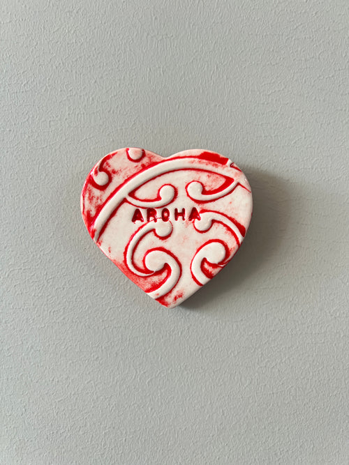 NZ Handmade Kowhaiwhai Ceramic Heart