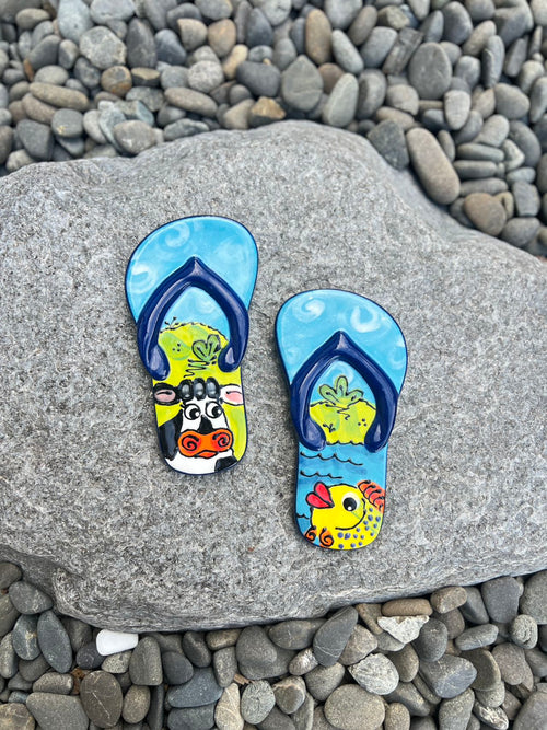 NZ Made Ceramic Jandals - Animals cow fish