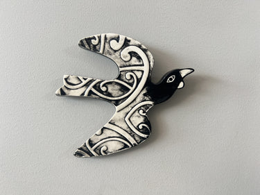 NZ Made Ceramic Kowhaiwhai Tui