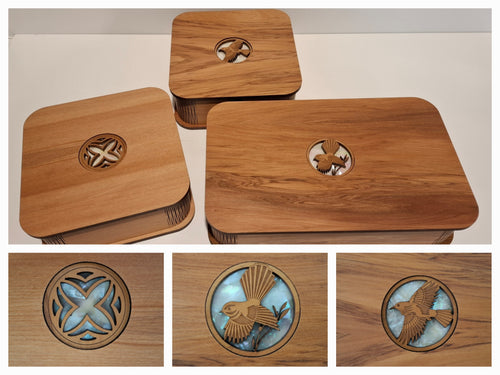 NZ Made Deco dent Jewellery Box fantail small