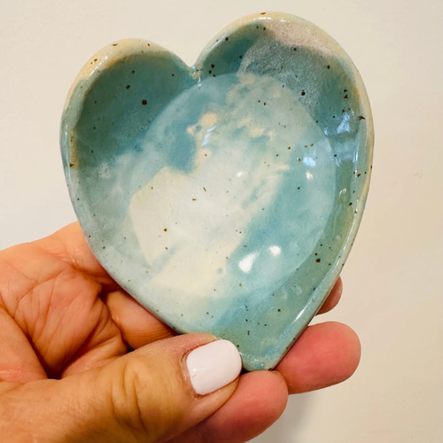 NZ Made Heart Trinket Dish aqua