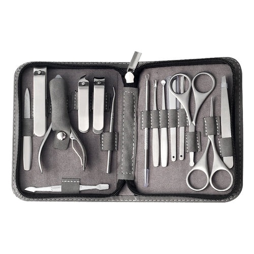 15-Piece Stainless Steel Manicure Set Grey