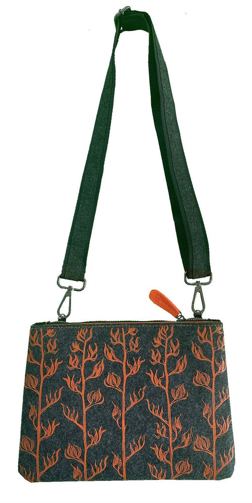 Orange Harakeke On Grey - Ecofelt Cross Body Bag