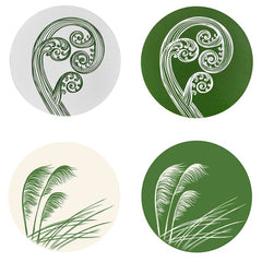 Ponga & Toetoe Green and Ivory Coasters
