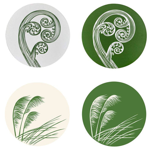 Ponga & Toetoe Green and Ivory Coasters