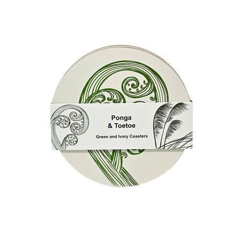 Ponga & Toetoe Green and Ivory Coasters