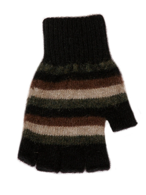 Possum Merino - Fingerless - Multi Striped Gloves Black