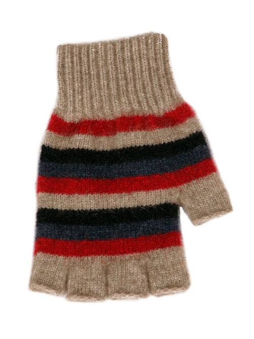 Possum Merino - Fingerless - Multi Striped Gloves Natural