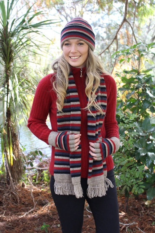 Possum Merino Multi Striped Gloves 9950 natural 1