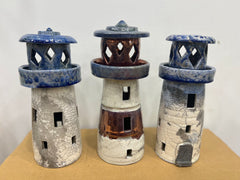Raku CeramicTealight House - Light House Navy 1
