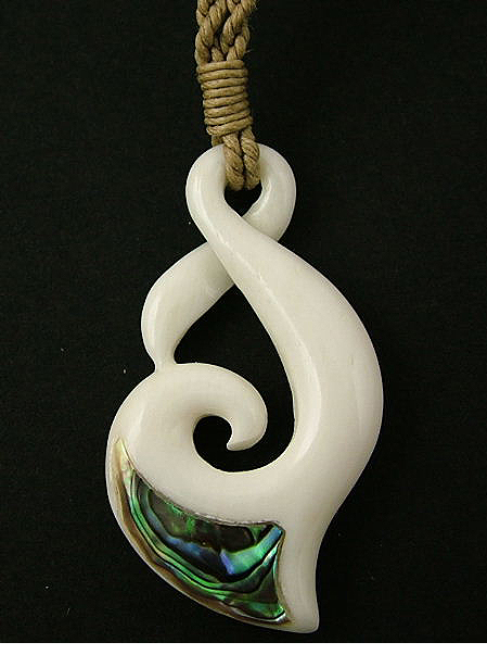 Bone and Paua Twist Pendant
