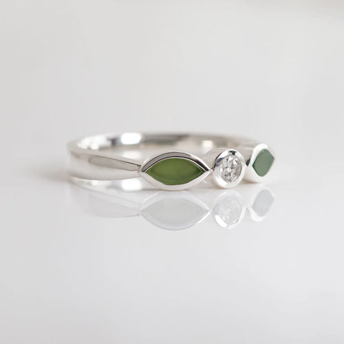 Nick Von K - Pounamu and Cubic Zirconia Blossom ring in Sterling Silver (size Q)