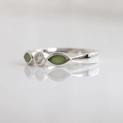 Nick Von K - Pounamu and Cubic Zirconia Blossom ring in Sterling Silver (size Q)