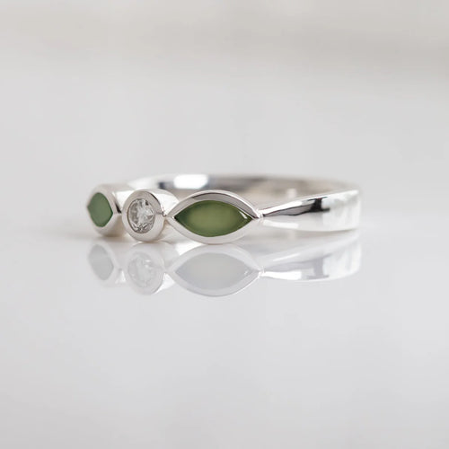 Nick Von K - Pounamu and Cubic Zirconia Blossom ring in Sterling Silver (size Q)