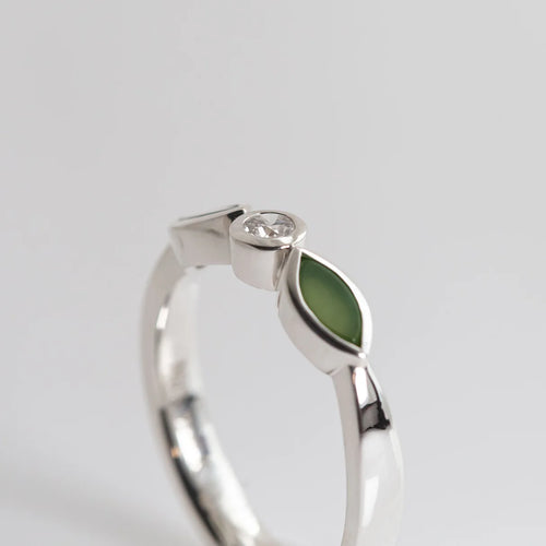Nick Von K - Pounamu and Cubic Zirconia Blossom ring in Sterling Silver (size Q)