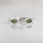 Nick Von K - Pounamu and Cubic Zirconia Blossom ring in Sterling Silver (size Q)