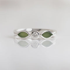 Nick Von K - Pounamu and Cubic Zirconia Blossom ring in Sterling Silver (size Q)