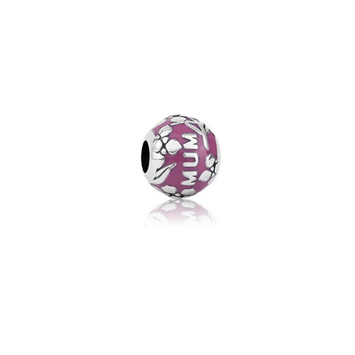 Sterling Silver Charm - Mum (Unconditional Love) - Fuchsia