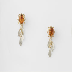 Sterling Silver Earrings - Oval Crystal with Leaves