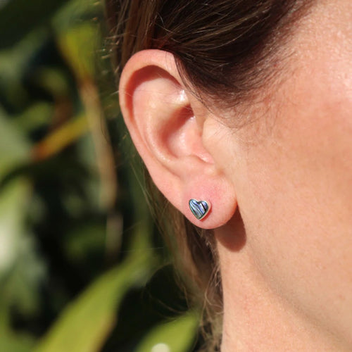 Sterling Silver Earrings - Paua Shell Heart