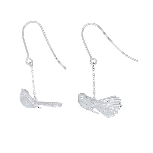 Sterling Silver Earrings - Piwakawaka/Fantail Earrings