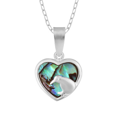 Sterling Silver Necklace - Paua Heart Kiwi