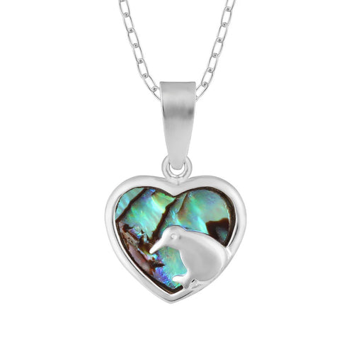 Sterling Silver Necklace - Paua Heart Kiwi