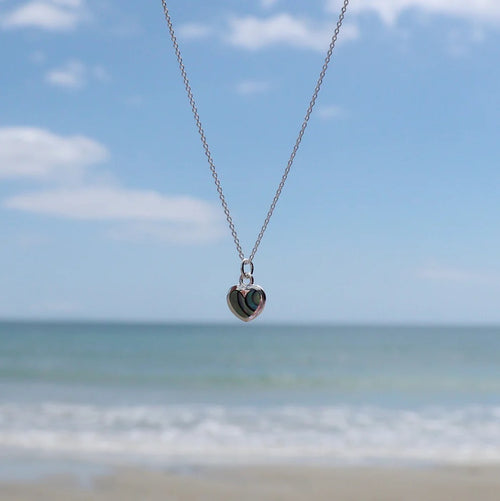 Sterling Silver Necklace - Paua Heart