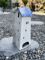 Tealight House - Ceramic Raku House Navy