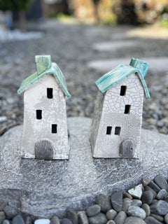 Tealight House - Ceramic Raku House Green Small