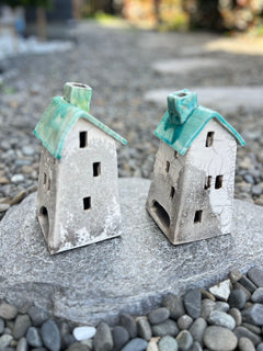 Tealight House - Ceramic Raku House Green Small