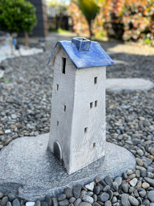 Tealight House - Ceramic Raku House Navy