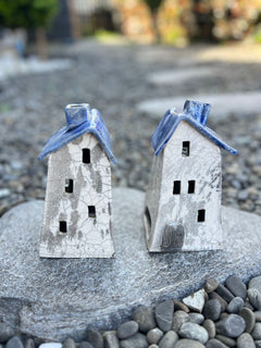 Tealight House Ceramic Raku House Navy S