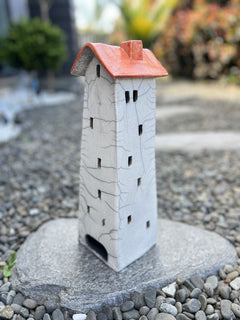 Tealight House - Ceramic Raku House Orange Large