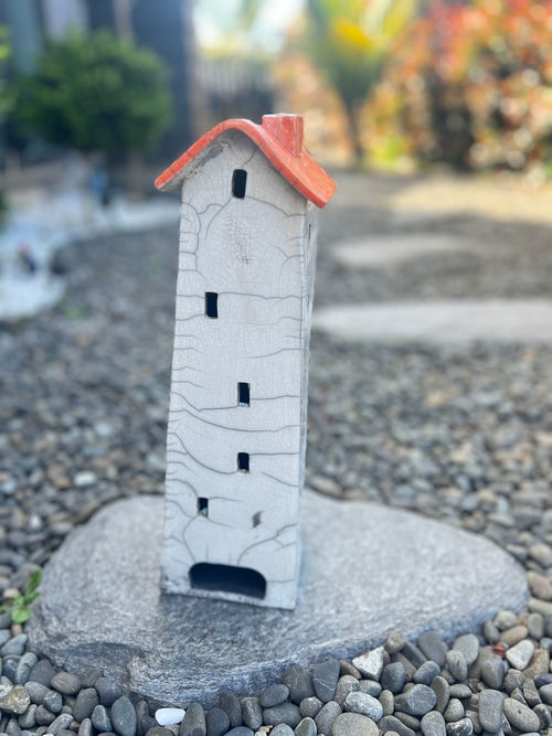 Tealight House - Ceramic Raku House Orange Large