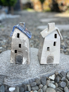 Tealight House Ceramic Raku House Blue small