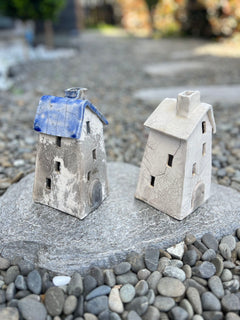 Tealight House Ceramic Raku House Blue small