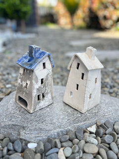 Tealight House Ceramic Raku House Blue small