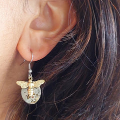 Timepiece Earrings with Golden Bees